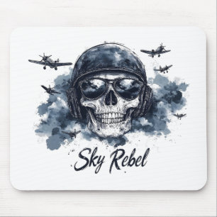 Alfombrilla De Ratón Calavera Rebelde del Cielo con Casco de Piloto y G