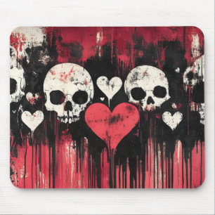 Alfombrilla De Ratón Calavera y corazones grunge - negrita Arte rojo y 