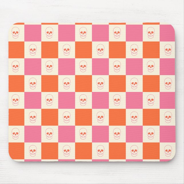 Alfombrilla De Ratón Calaveras de tablero de ajedrez en rosa, Naranja y (Frente)