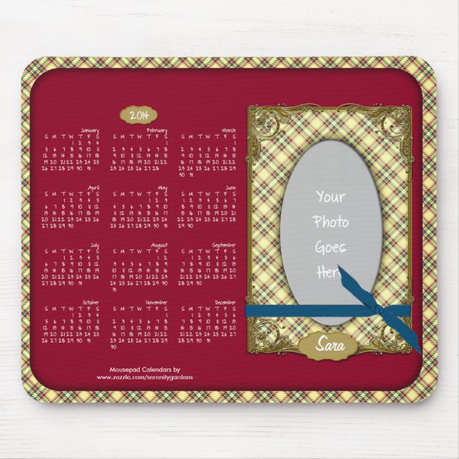 Alfombrilla De Ratón Calendario 2014 Raspberry azul Mousepad-Tartán (Frente)