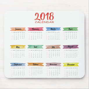 Alfombrilla De Ratón Calendario 2018 de la acuarela el   Mousepad