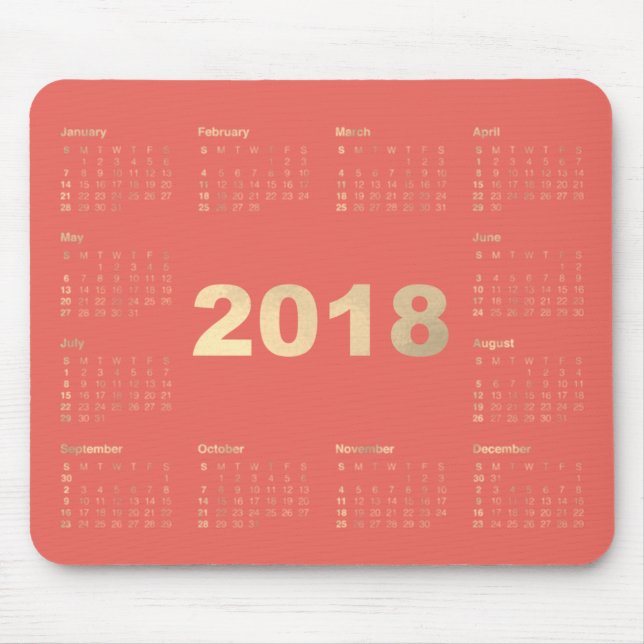 Alfombrilla De Ratón Calendario 2018 Faux Gold Metallic Minimal (Frente)