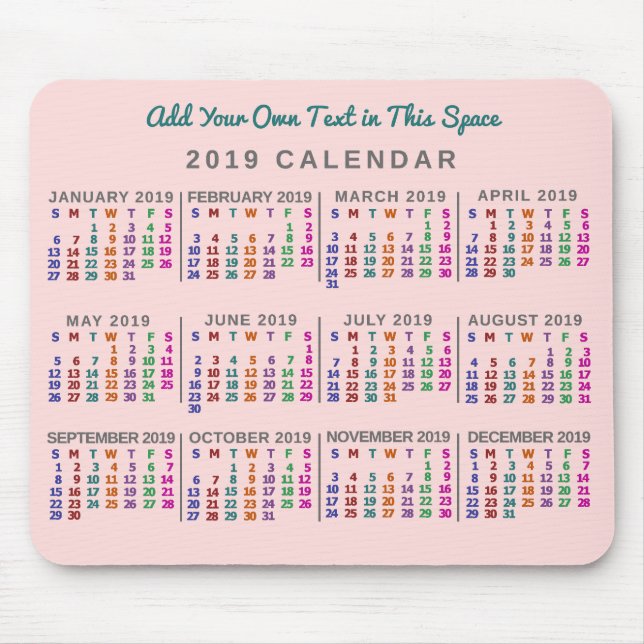 Alfombrilla De Ratón Calendario 2019 (Consulte Descripción de la nueva  (Frente)