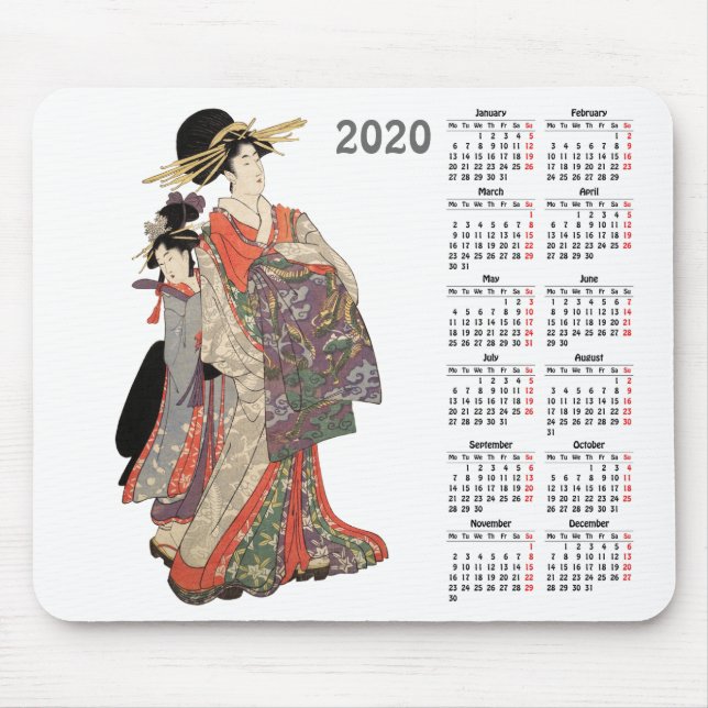 Alfombrilla De Ratón Calendario 2020 con impresión japonesa antigua (Frente)