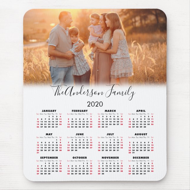 Alfombrilla De Ratón Calendario 2020 Nombre de la familia de fotos (Frente)