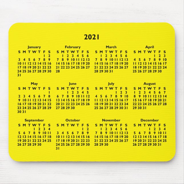 Alfombrilla De Ratón Calendario 2021 de personalizable negro y amarillo (Frente)