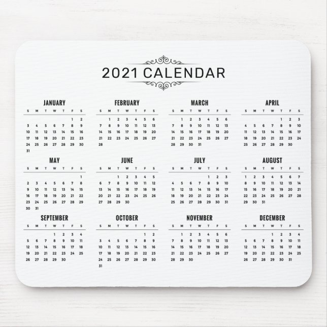 Alfombrilla De Ratón Calendario 2021 simple pero elegante | Mousepad (Frente)