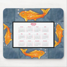 Alfombrilla De Ratón Calendario 2022 del naranja Koi Fish Art Blue Pond