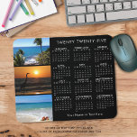 Alfombrilla De Ratón Calendario 2023 3 Foto personalizada en negro<br><div class="desc">Crea tu propio cuaderno de ratón personalizado de calendario con 3 fotos propias (o guarda las imágenes de playa tropical), un calendario de 2023 años a la vista y personalizado con un nombre, monograma, nombre de la empresa u otro texto personalizado en blanco editable contra tu elección de color de...</div>