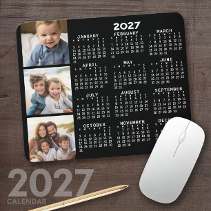Alfombrilla De Ratón Calendario 2023 con 3 Collages de fotos - negro