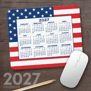 Alfombrilla De Ratón Calendario 2023 con bandera estadounidense - Azul