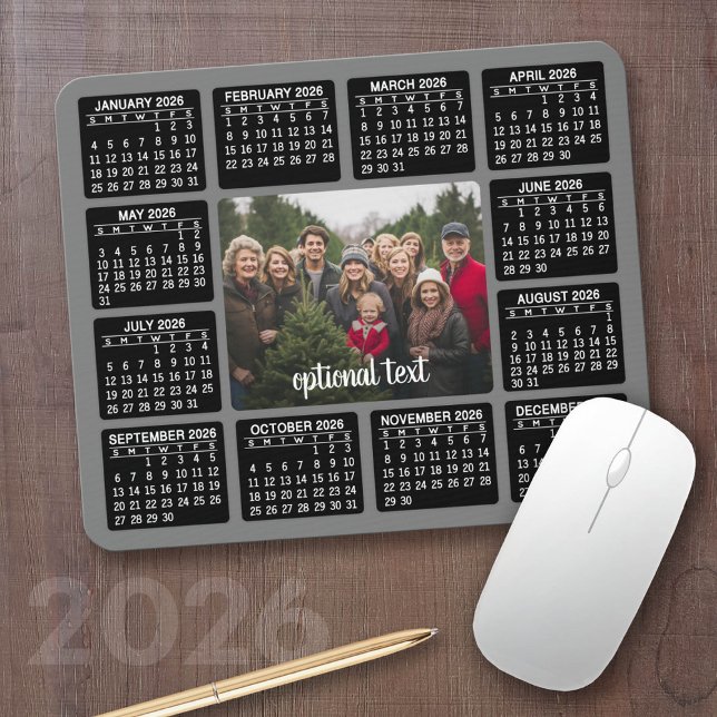 Alfombrilla De Ratón Calendario 2023 con foto en el centro gris (2026 Calendar with your logo or photos - Great Business Gift or Home Office Decor)