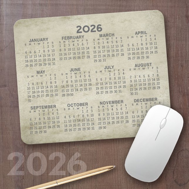 Alfombrilla De Ratón Calendario 2023 - gris dorado tradicional pergamin (2026 Calendar Mousepad)