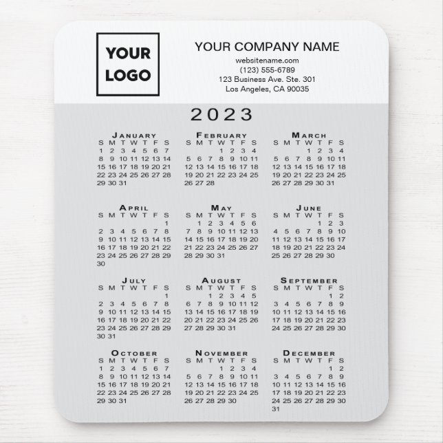 Alfombrilla De Ratón Calendario 2023 Logo de negocios Texto Blanco gris (Frente)