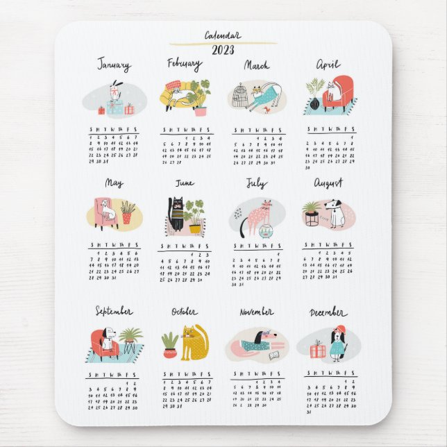 Alfombrilla De Ratón Calendario 2023 para gatos y perros Personalizados (Frente)