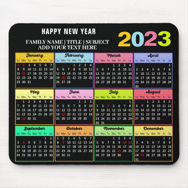 Alfombrilla De Ratón Calendario 2023 Personalizado moderno blanco sobre (Frente)