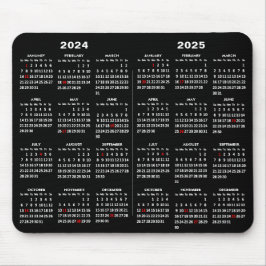 Alfombrilla De Ratón Calendario 2024 - 2025 Simple Negro con vacaciones