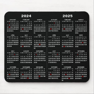 Alfombrilla De Ratón Calendario 2024 - 2025 Simple Negro con vacaciones