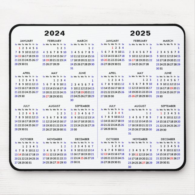 Alfombrilla De Ratón Calendario 2024 - 2025 Simple Negro con vacaciones (Frente)