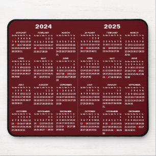 Alfombrilla De Ratón Calendario 2024 - 2025 Simple Red con vacaciones e