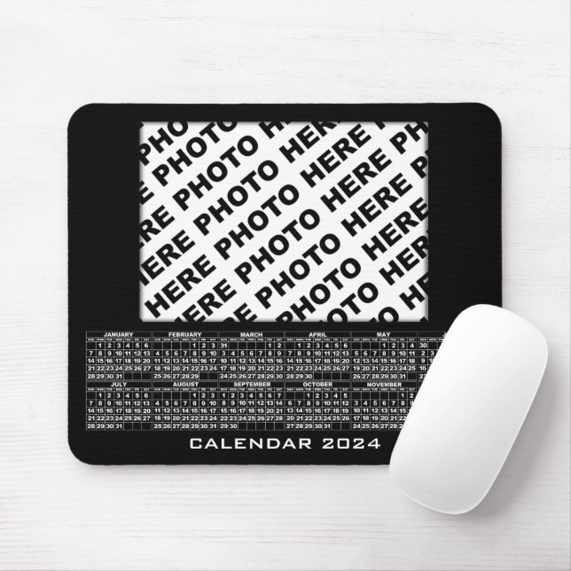Alfombrilla De Ratón Calendario 2024 Añadir 1 fotos Mousepad Negro (Con ratón)