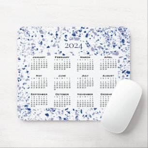 Alfombrilla De Ratón Calendario 2024 Azul Gris Blanco Terrazzo moderno