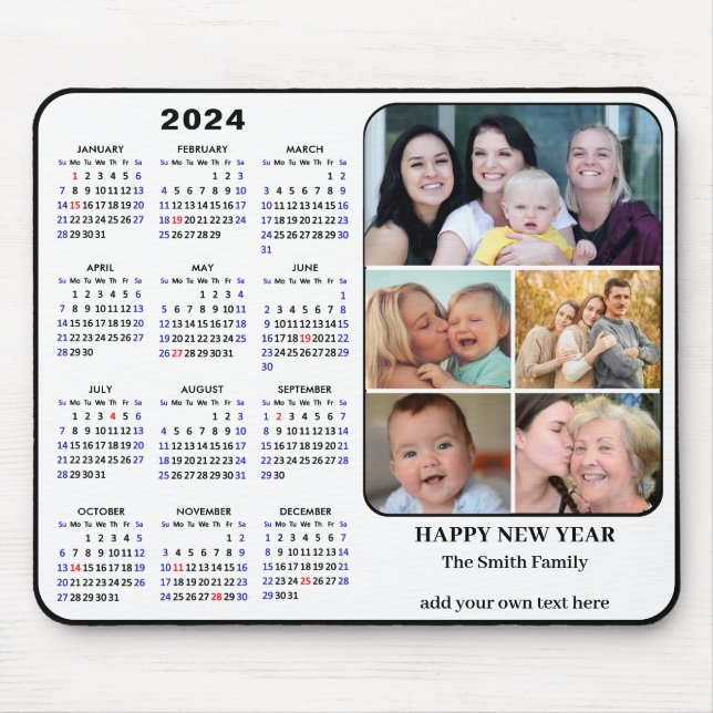 Alfombrilla De Ratón Calendario 2024 Calendario 5 Familia Festividades  (Frente)