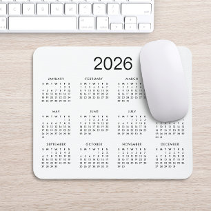 Alfombrilla De Ratón Calendario 2024 Clásico Simple Negro y Blanco