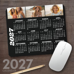 Alfombrilla De Ratón Calendario 2024 con 3 Collage de Fotos - negro