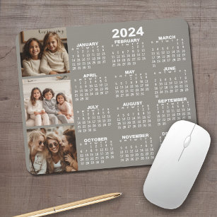 Alfombrilla De Ratón Calendario 2024 con 3 Collages de fotos - taupe
