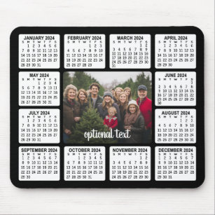 Alfombrilla De Ratón Calendario 2024 con foto en el centro blanco negro