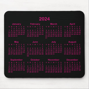 Alfombrilla De Ratón Calendario 2024 de color negro y rosa caliente min