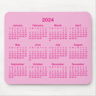 Alfombrilla De Ratón Calendario 2024 de color rosa pálido y caliente mi