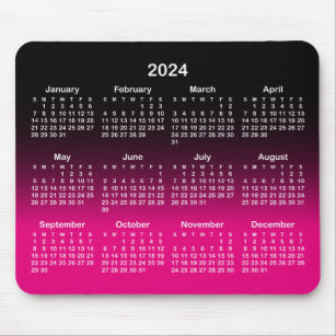Alfombrilla De Ratón Calendario 2024 de gradiente rosado y negro calien