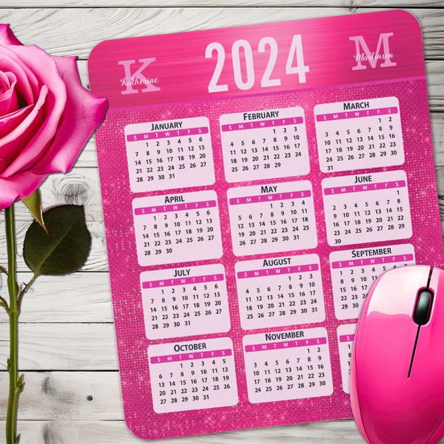 Alfombrilla De Ratón Calendario 2024 del Monograma de Glam Sparkle de c (Subido por el creador)