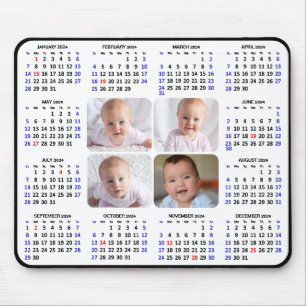 Alfombrilla De Ratón Calendario 2024 Modern Black 4 Family Photo Simple