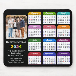 Alfombrilla De Ratón Calendario 2024 Modern Black Family Photo Colorful