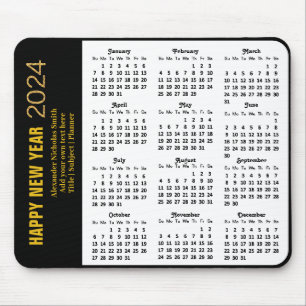 Alfombrilla De Ratón Calendario 2024 Modern Gold Script Negro Minimalis
