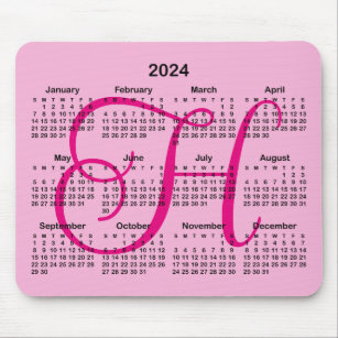 Alfombrilla De Ratón Calendario 2024 Monogramado en rosa caliente