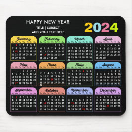 Alfombrilla De Ratón Calendario 2024 Personalizado negro moderno texto 