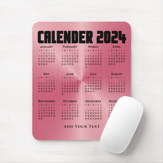 Alfombrilla De Ratón Calendario 2024 - Rosa (Con ratón)