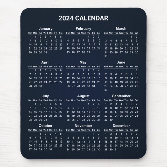 Alfombrilla De Ratón Calendario 2024 simple pero elegante | Mousepad (Frente)