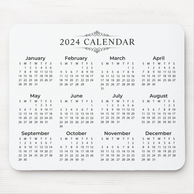 Alfombrilla De Ratón Calendario 2024 simple pero elegante | Mousepad (Frente)