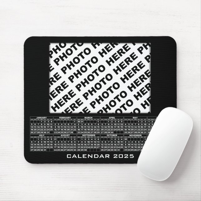Alfombrilla De Ratón Calendario 2025 Añadir 1 fotos Mousepad Negro (Con ratón)