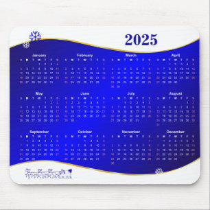 Alfombrilla De Ratón Calendario 2025 en el teclado de fondo de onda azu