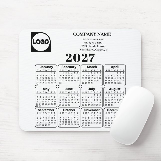 Alfombrilla De Ratón Calendario 2025 nombre y logotipo de empresa perso (Con ratón)