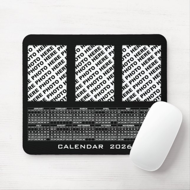 Alfombrilla De Ratón Calendario 2026 Añadir 3 fotos verticales Mousepad (Con ratón)