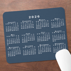 Alfombrilla De Ratón Calendario 2026 Azul Marino y Blanco