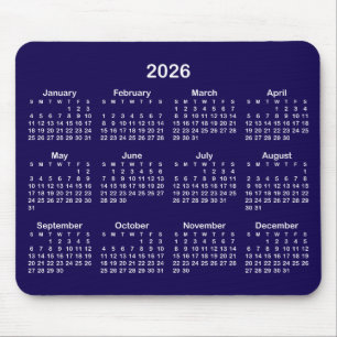 Alfombrilla De Ratón Calendario 2026 Azul Oscuro y Blanco