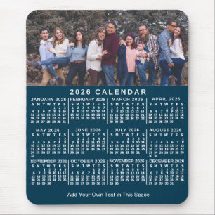 Alfombrilla De Ratón Calendario 2026 Azul Personalizado con Foto y Nomb